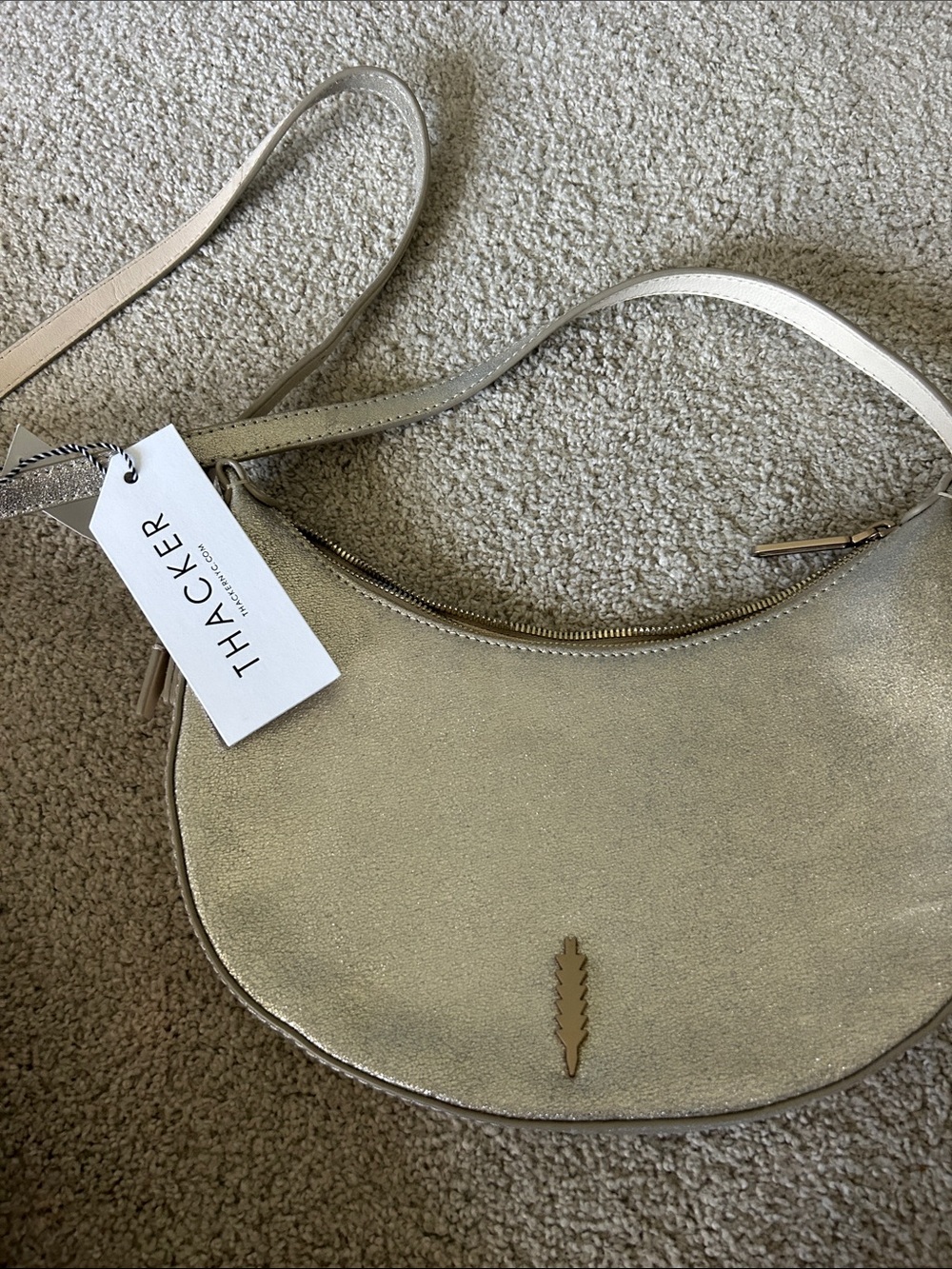 Thacker Metallic Gold Crescent Crossbody Bag